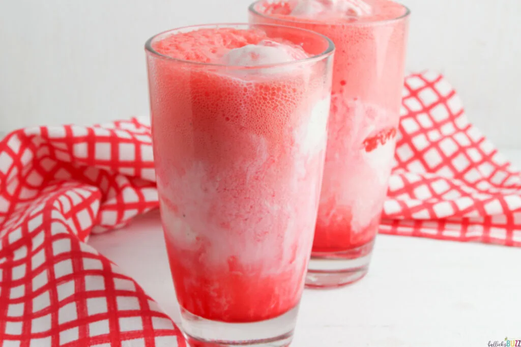 strawberry soda added to ice cream and strawberry syrup