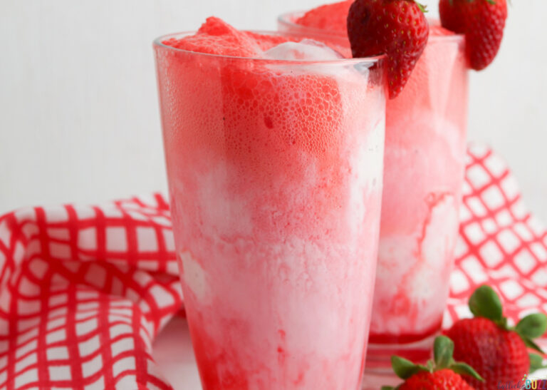 strawberry float in clear glasses