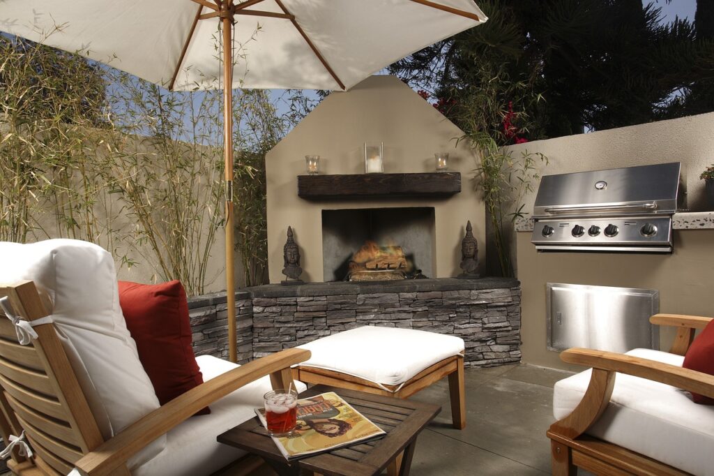 outdoor fireplace on a patio