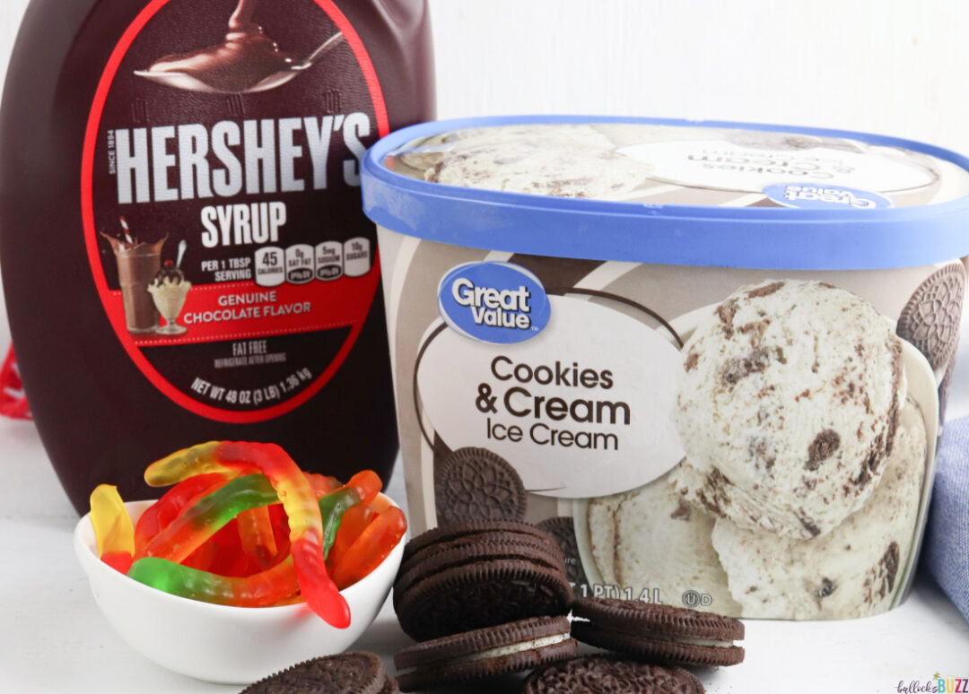 Easy Dirt and Worms Ice Cream Sundae Dessert Recipe Bullock's Buzz