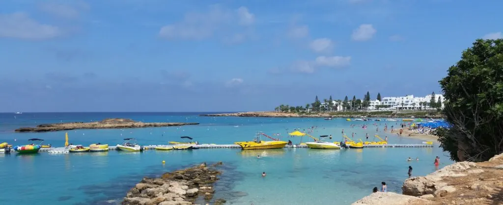 many types of watercraft along a beach in Cyprus