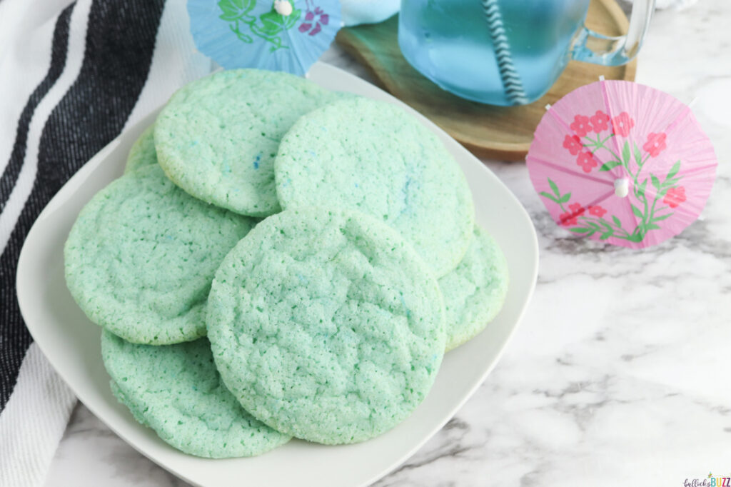 turquoise blue Ocean Water Cookies on a white plate 