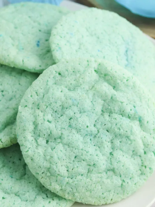 turquoise blue Ocean Water Cookies on a white plate