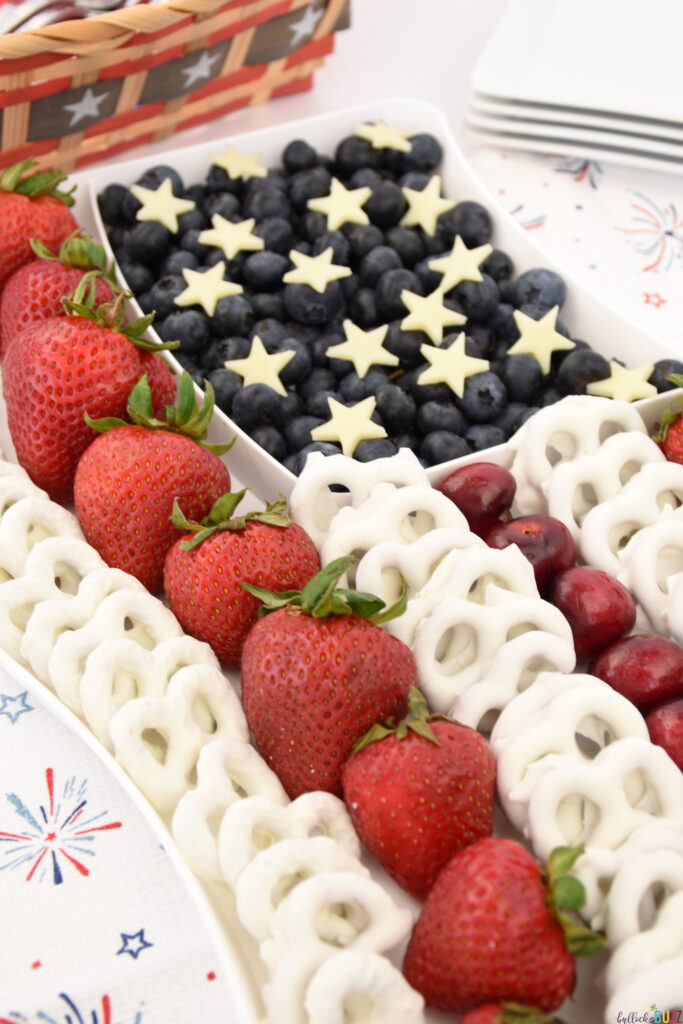 fresh fruit arranged to look like the American flag in this fun and festive American Flag Fruit Tray