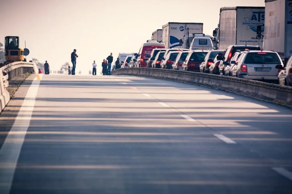 traffic jam due to semi-truck accident