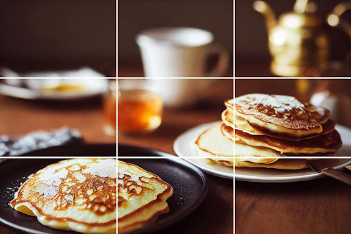 food photography tips the rule of thirds shown in an image of pancakes