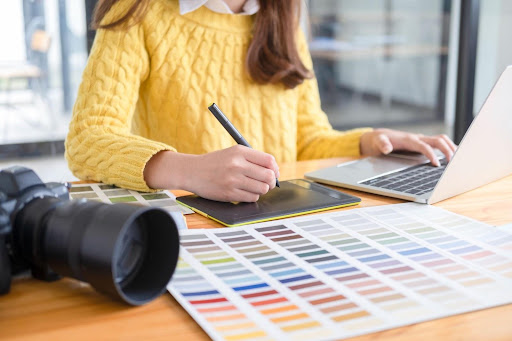 woman editing photos