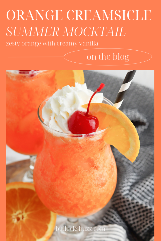 A frosty glass filled with Orange Creamsicle Mocktail