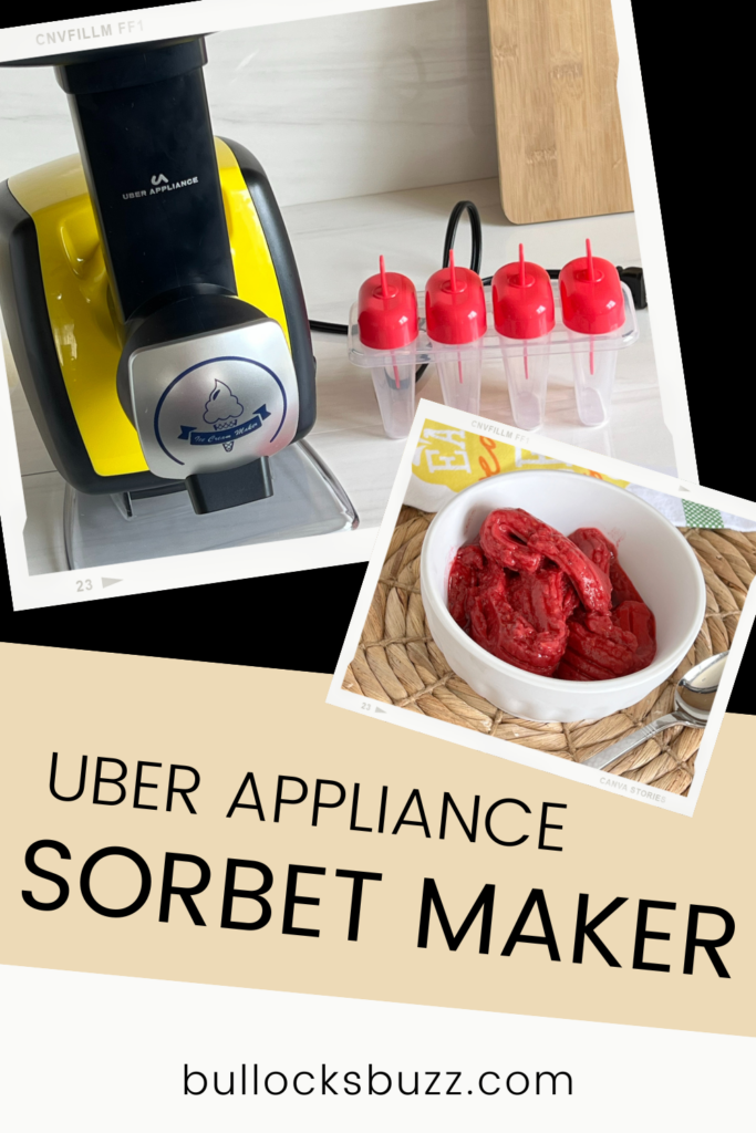 Uber Appliance Sorbet Maker with bowl of raspberry sorbet
