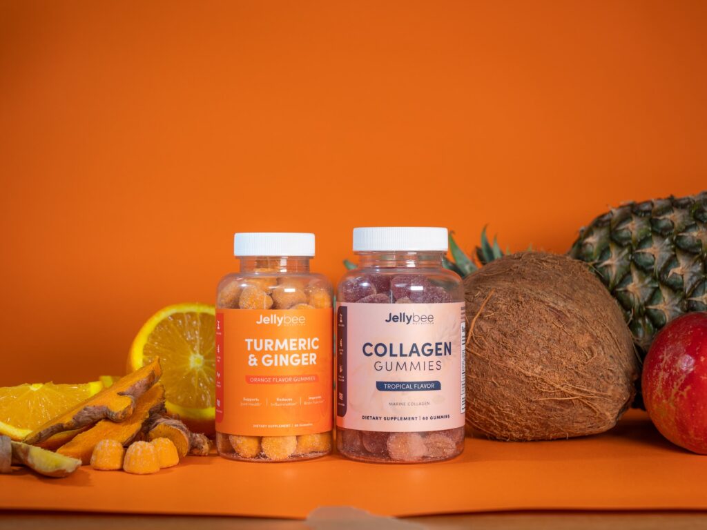 Choosing the right supplements, like these two bottles of collagen and turmeric and ginger, along with eating healthy can help you maintain a healthy lifestyle.