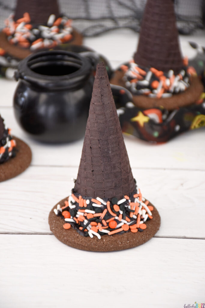 A close up of an unopened Candy-Filled Witch Hat treat for Halloween.