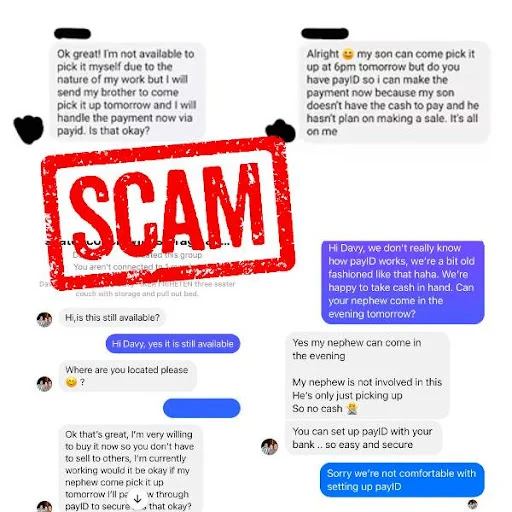 screenshot of a common scam conversation between an online seller and buyer