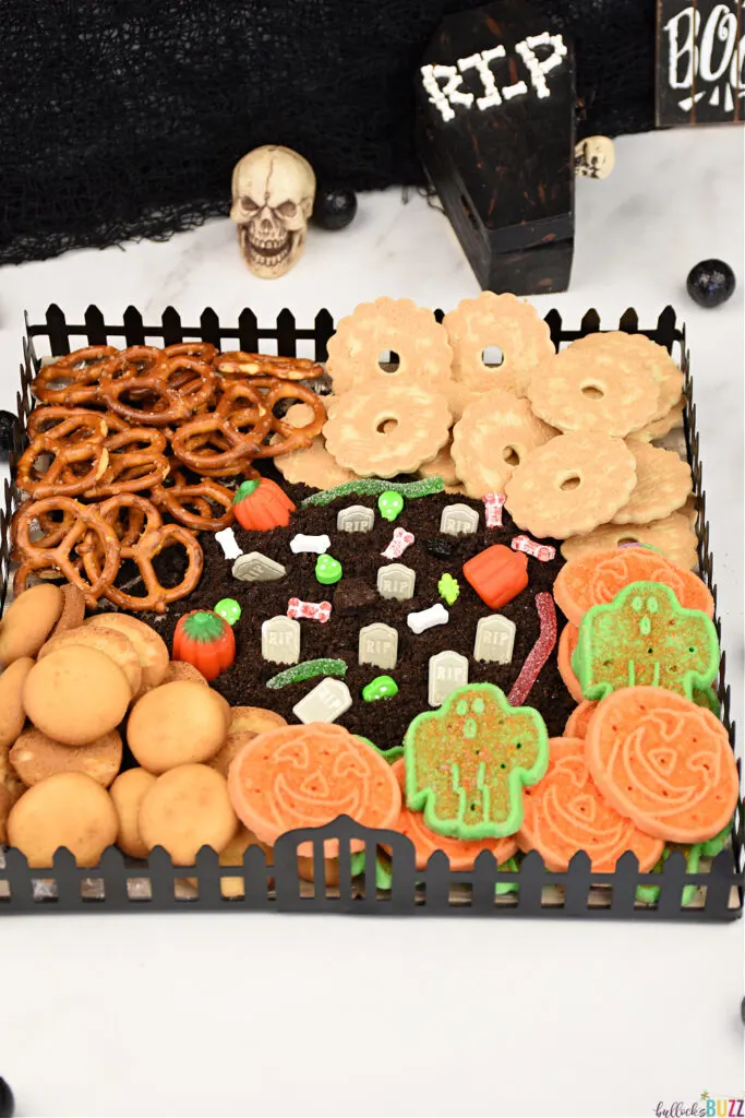 Overhead view of the Halloween Graveyard Frosting Board