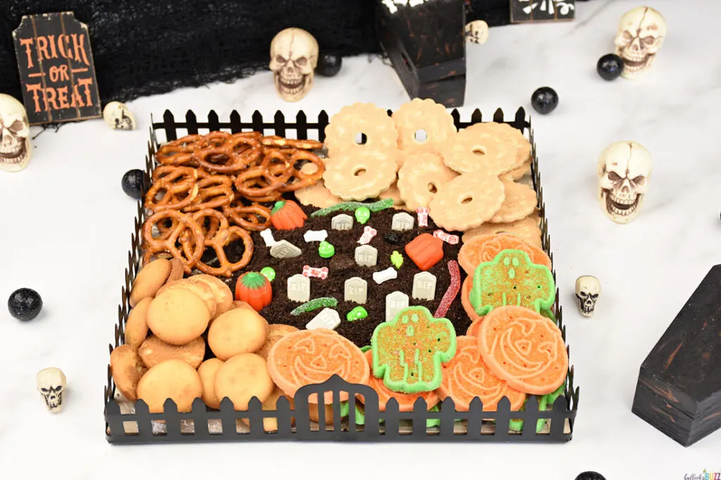 Overhead picture of finished Halloween Graveyard Frosting Board