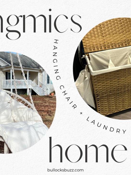 pictures of the Songmics Home Boho Hanging Chair and the Songmics Home Laundry Hamper