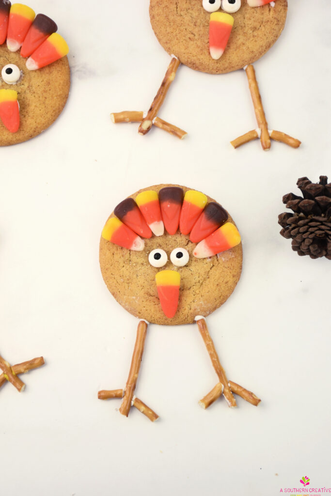 Close up of a Thanksgiving Turkey Cookie on white background.