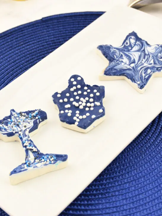 easy homemade candy for Hanukkah on a white round plate