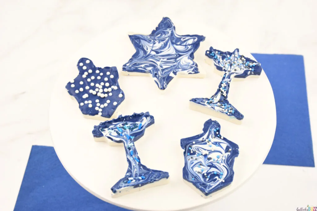 easy homemade candy for Hanukkah on a white round plate