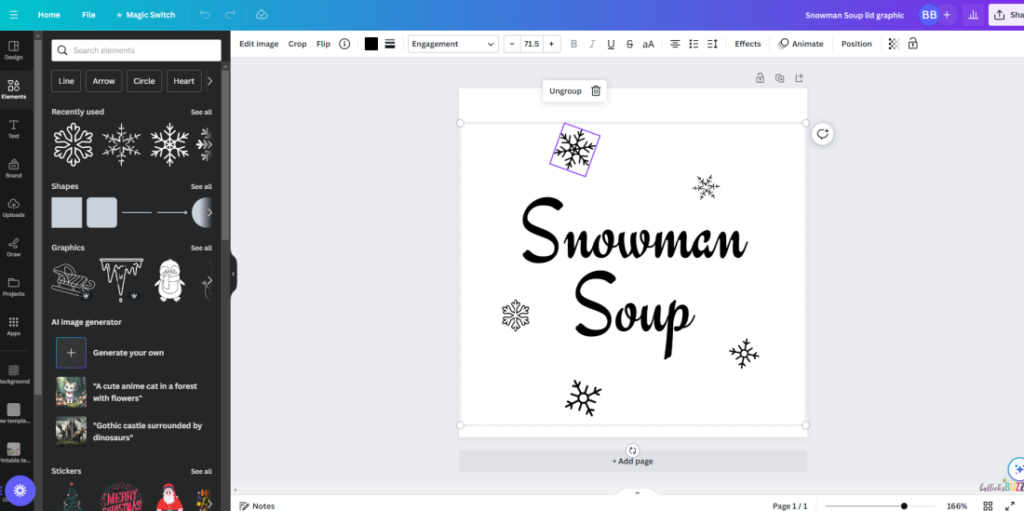 Snowman Soup Hot Cocoa Jar creating lid design in Canva