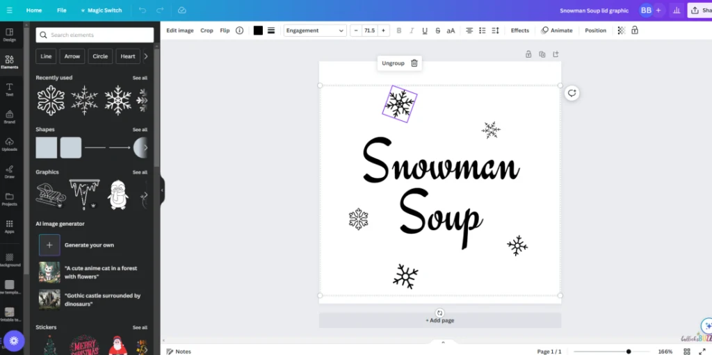 Snowman Soup Hot Cocoa Jar creating lid design in Canva
