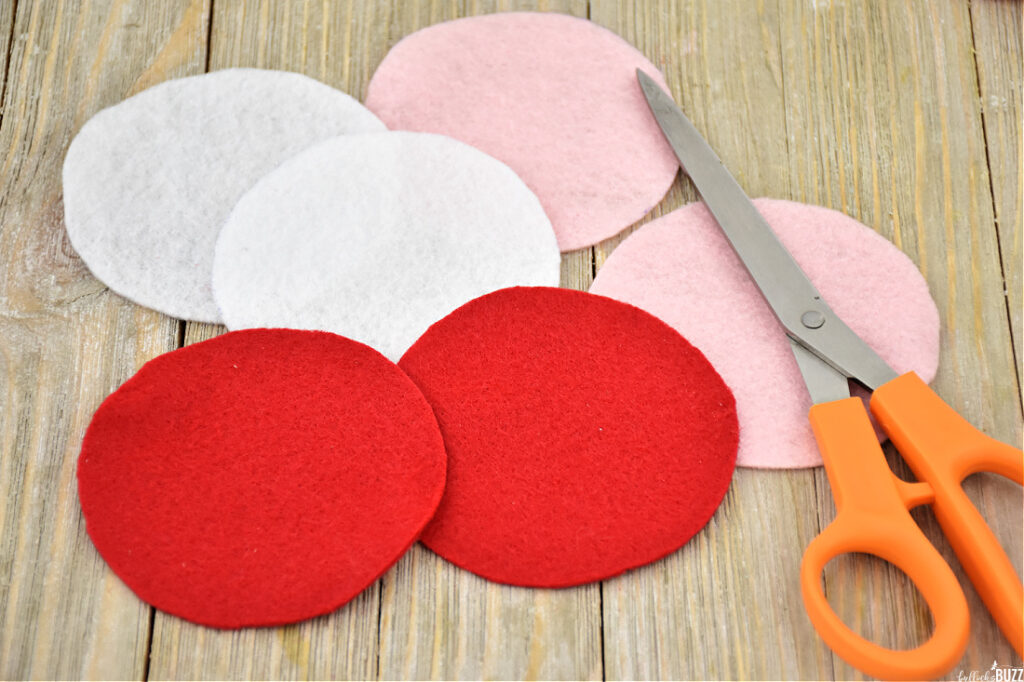 Red, pink and white circles cut from felt