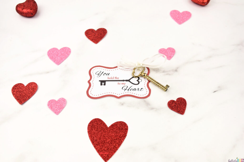 A skeleton key adorned with a tag that reads 'You Hold the Key to My Heart', prepared as a gift for the 14 Days of Valentines.
