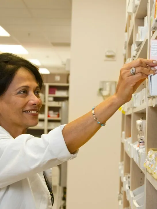 A woman working as a pharmacy technician