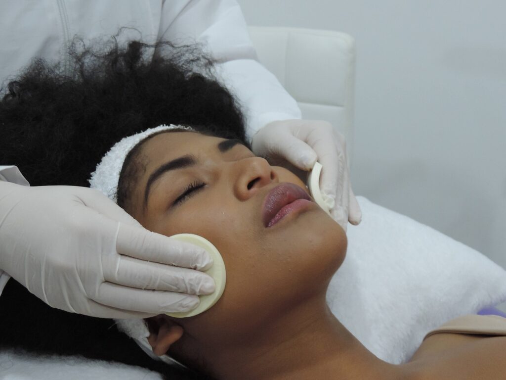 A woman having a facial at a medical spa