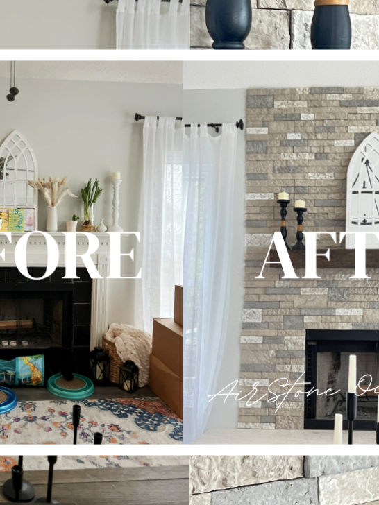 Before and after images of our DIY Fireplace Remodel