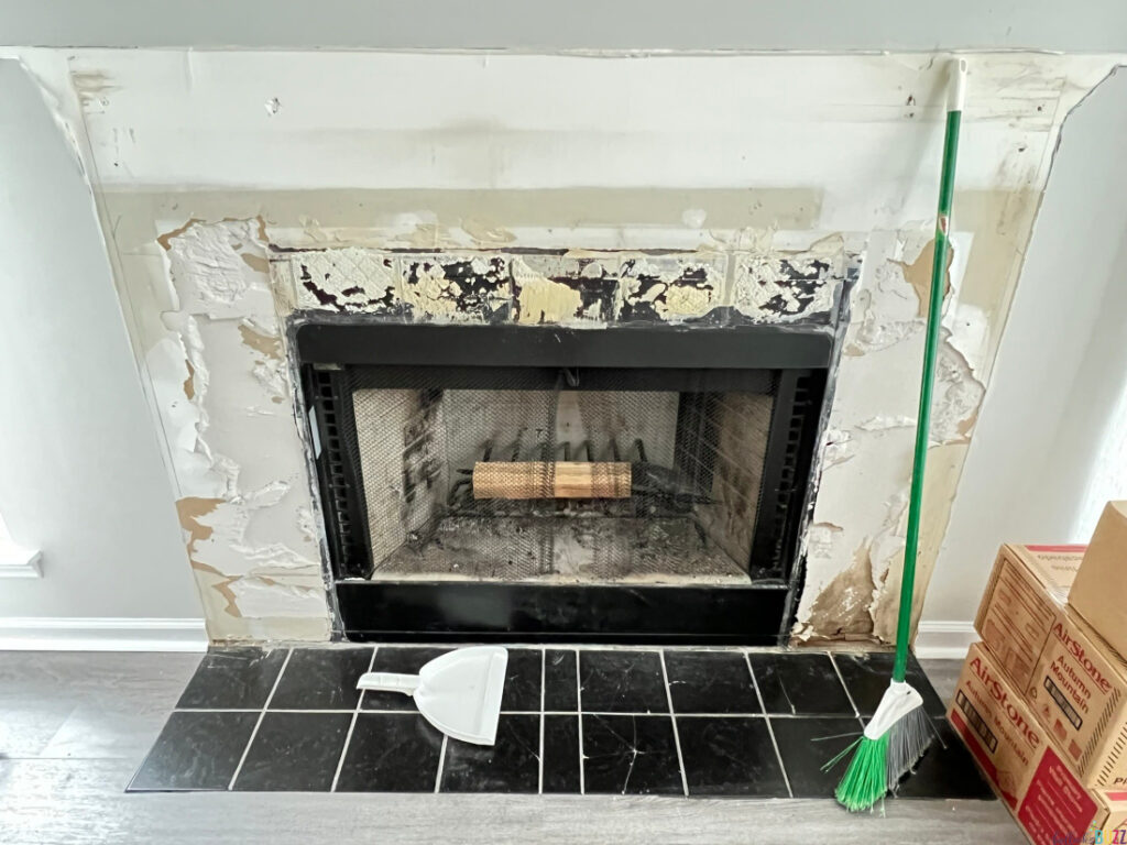 Picture of our fireplace once the mantel and tile were removed