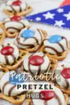 Close up of many Patriotic Pretzel Hugs on a white background