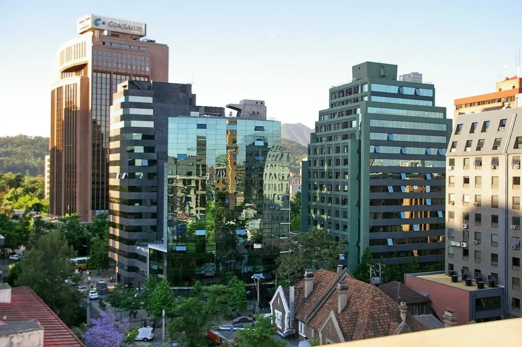 Glass fronted condos the middle of a city
