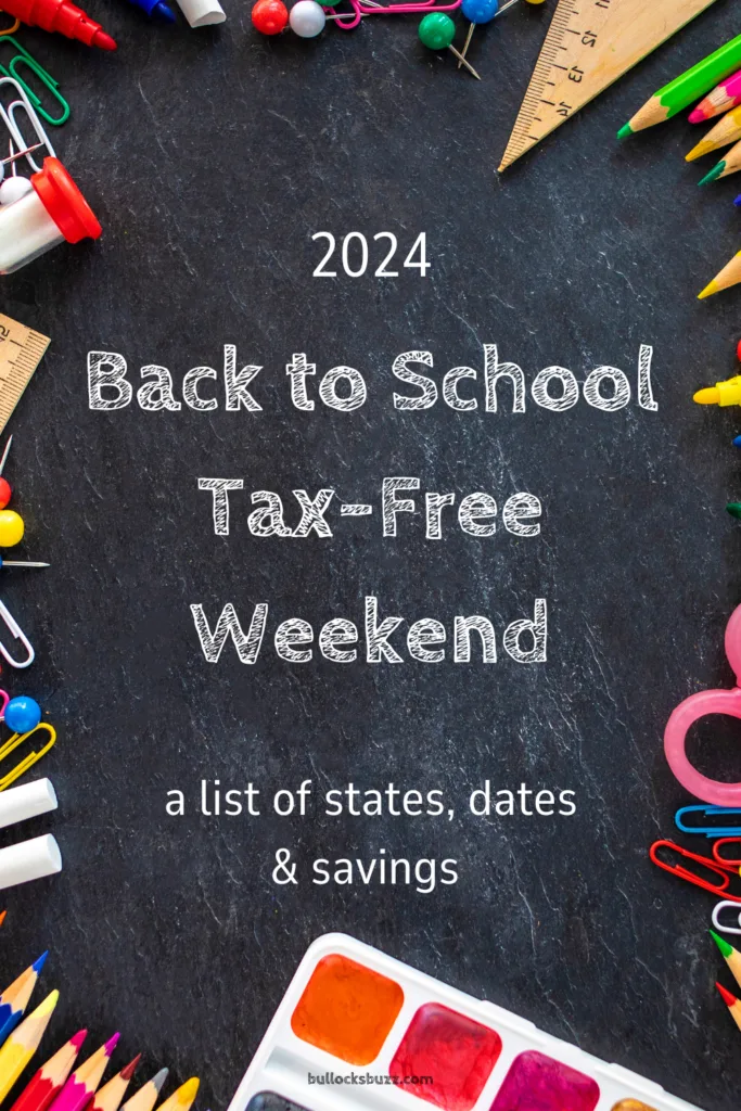 wording on a chalkboard background for Back to School Tax-Free Weekend