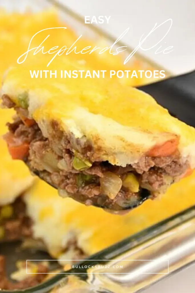 Close up image of Shepherds Pie with Instant Potatoes on a spatula