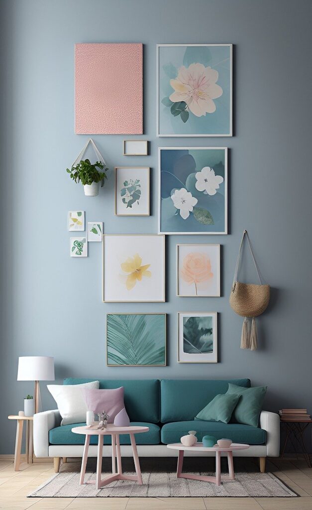 Adding personalized decor like these paintings of pastel colored flowers helps make your place a home