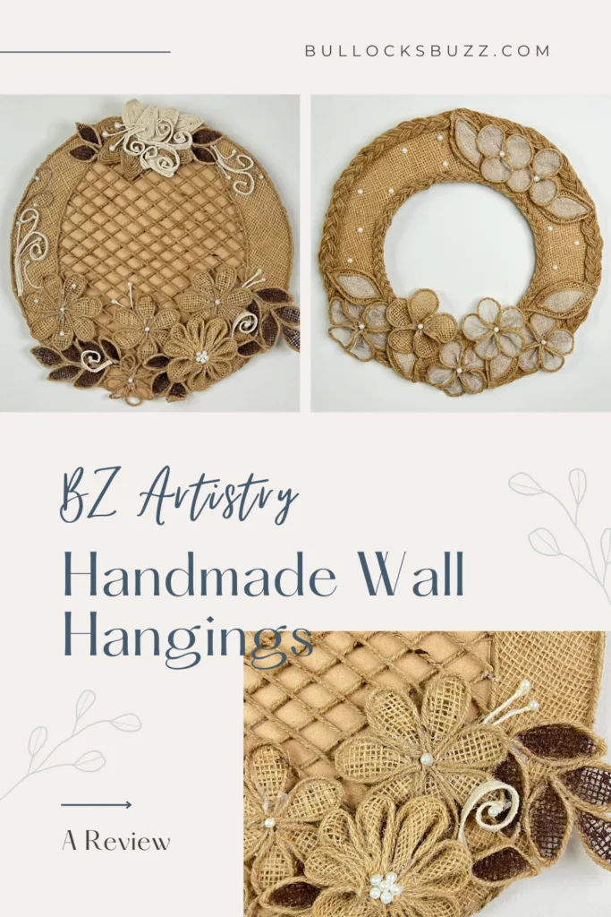 Two handmade wall hangings from BZ Artistry on a wall