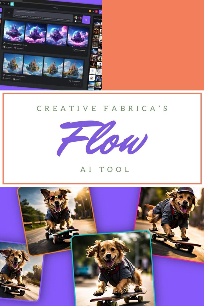 collage promoting Creative Fabrica's Flow AI Tools