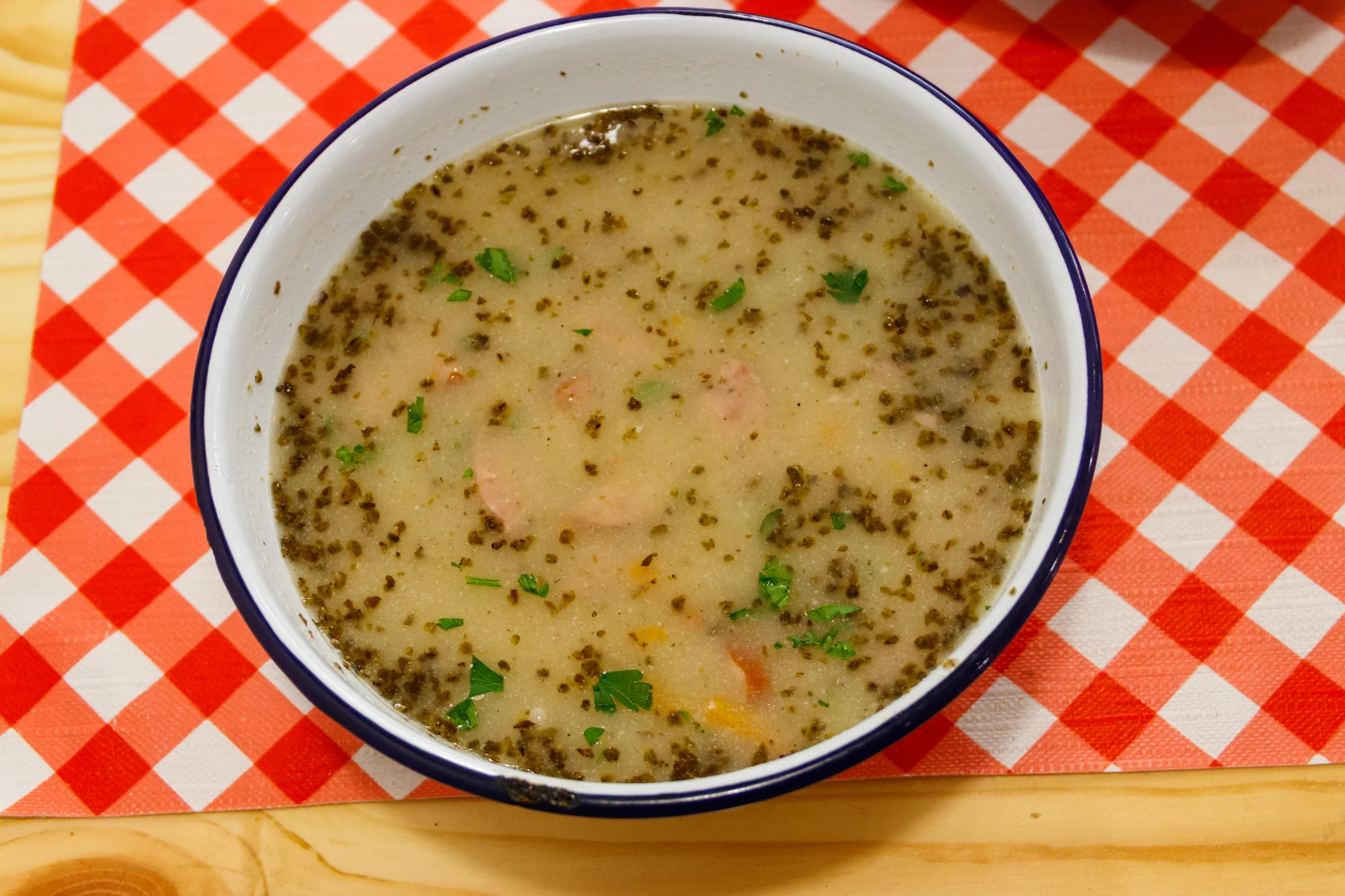 beef and barley soup in bowl