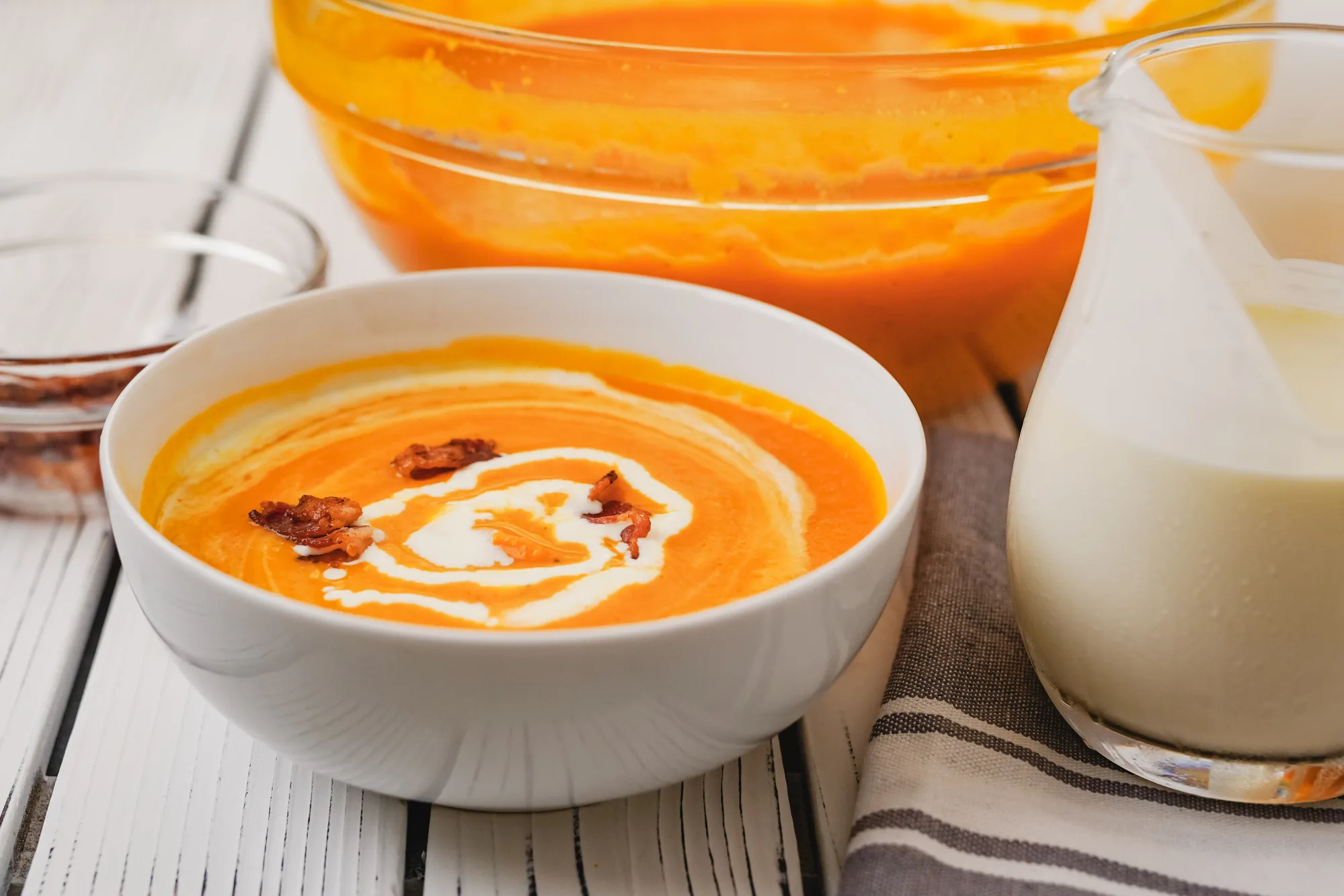 Creamy Pumpkin Soup in white bowl