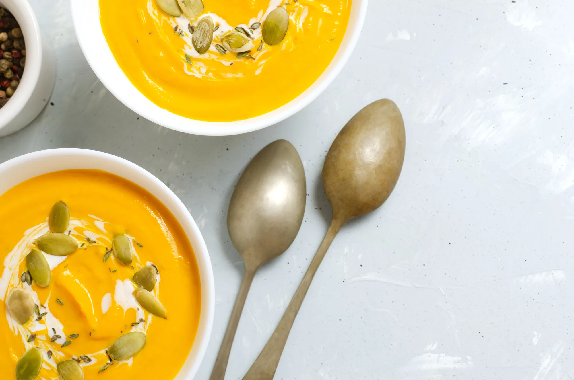 butternut squash soup in bowls