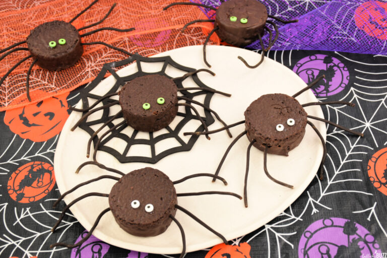 Halloween Spider Cakes sitting on a white tray