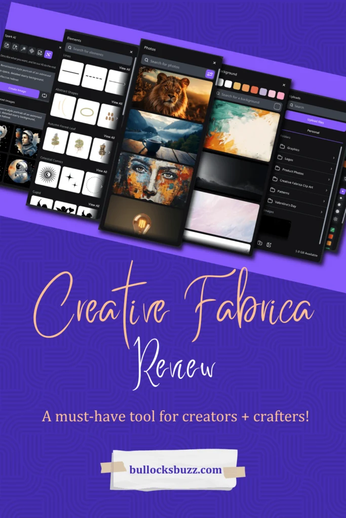A collage of images from the Creative Fabrica platform on a purple background