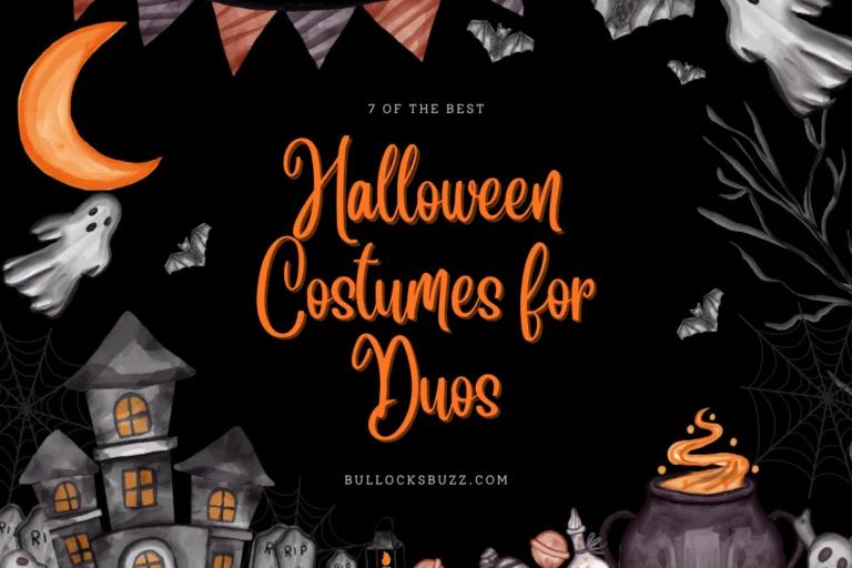 The words 8 of the best Halloween costumes for duos on a back background with Halloween-themed border