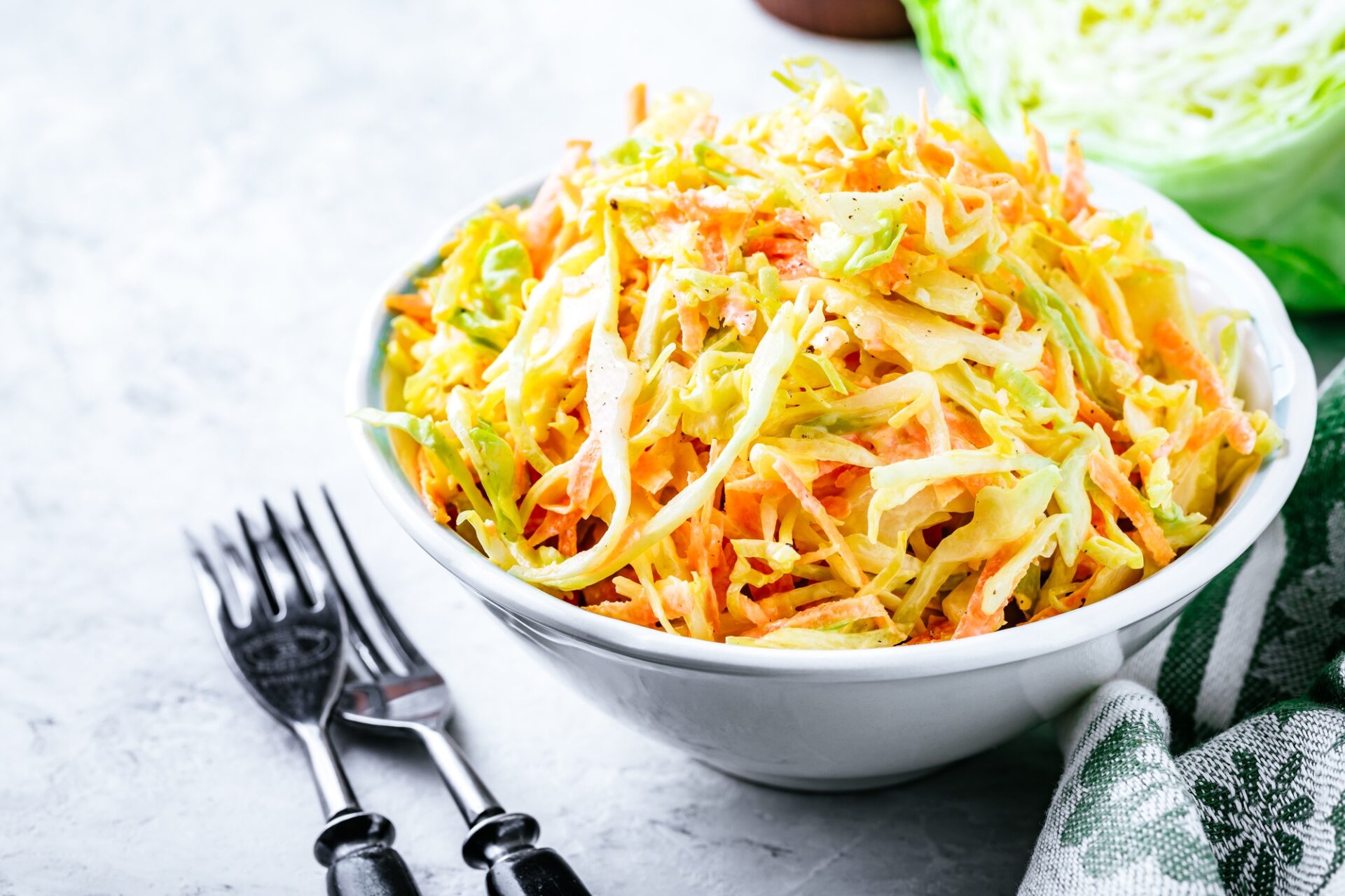 Coleslaw salad with white cabbage, carrots and mayonnaise dressing