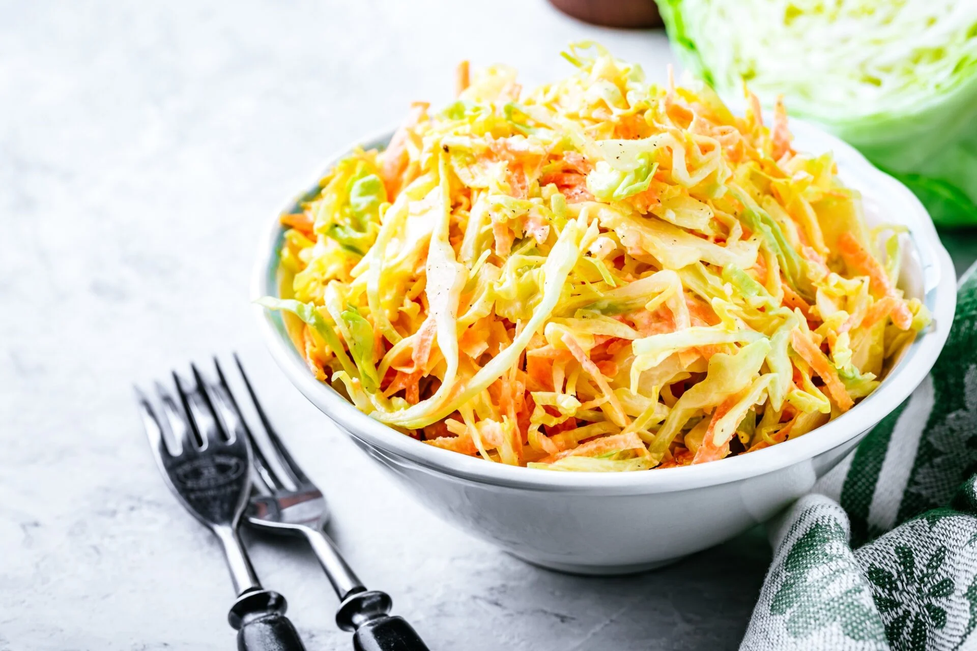 Coleslaw salad with white cabbage, carrots and mayonnaise dressing
