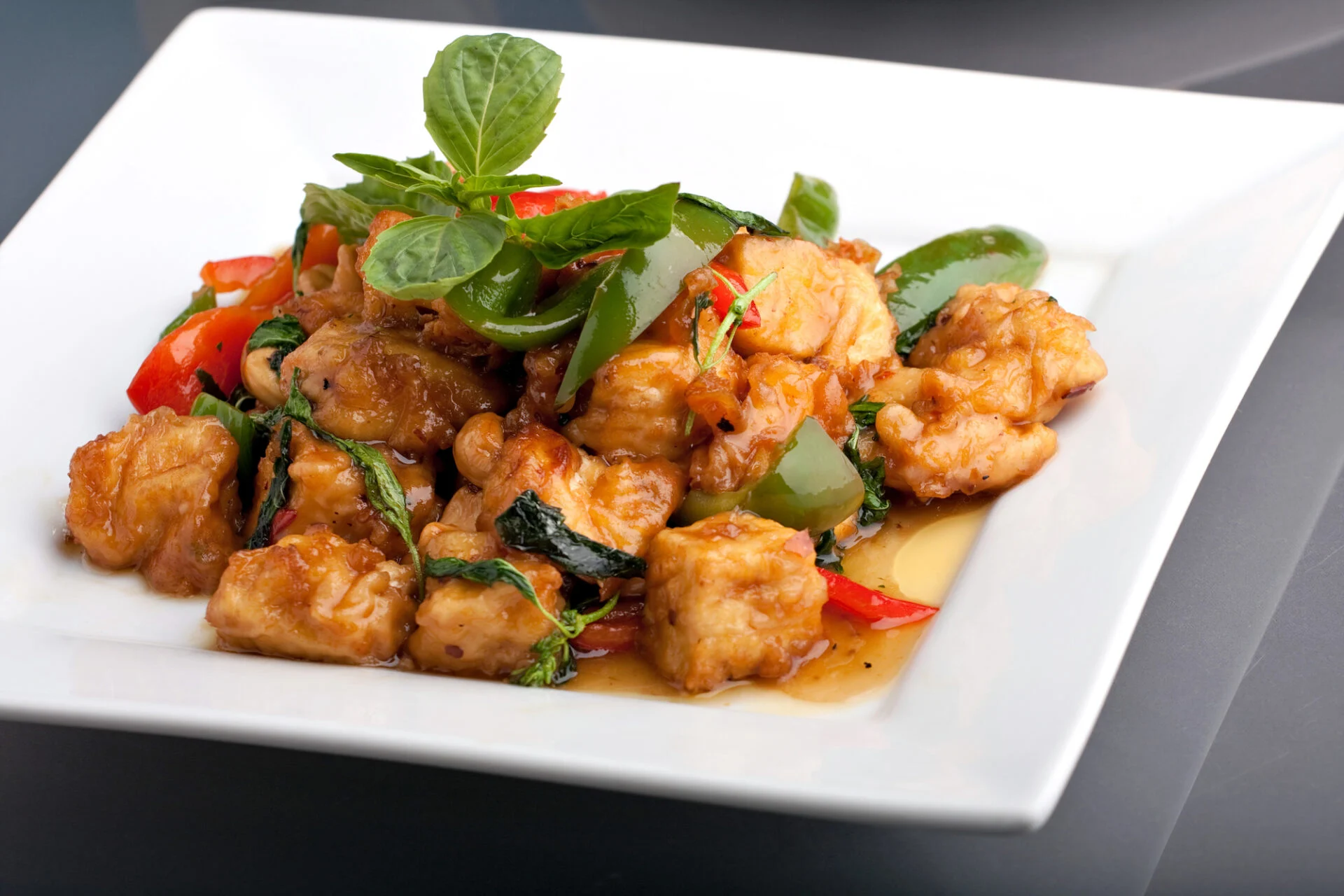Fresh Thai food stir fry with stir fried tofu.