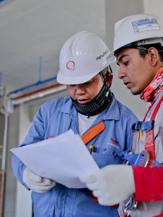 two men discussing ways to improve workplace safety at the job