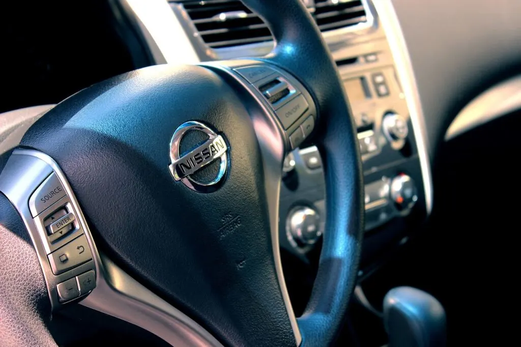 Interior features play a key role in selecting the right car like this steering wheel in a Nissan 