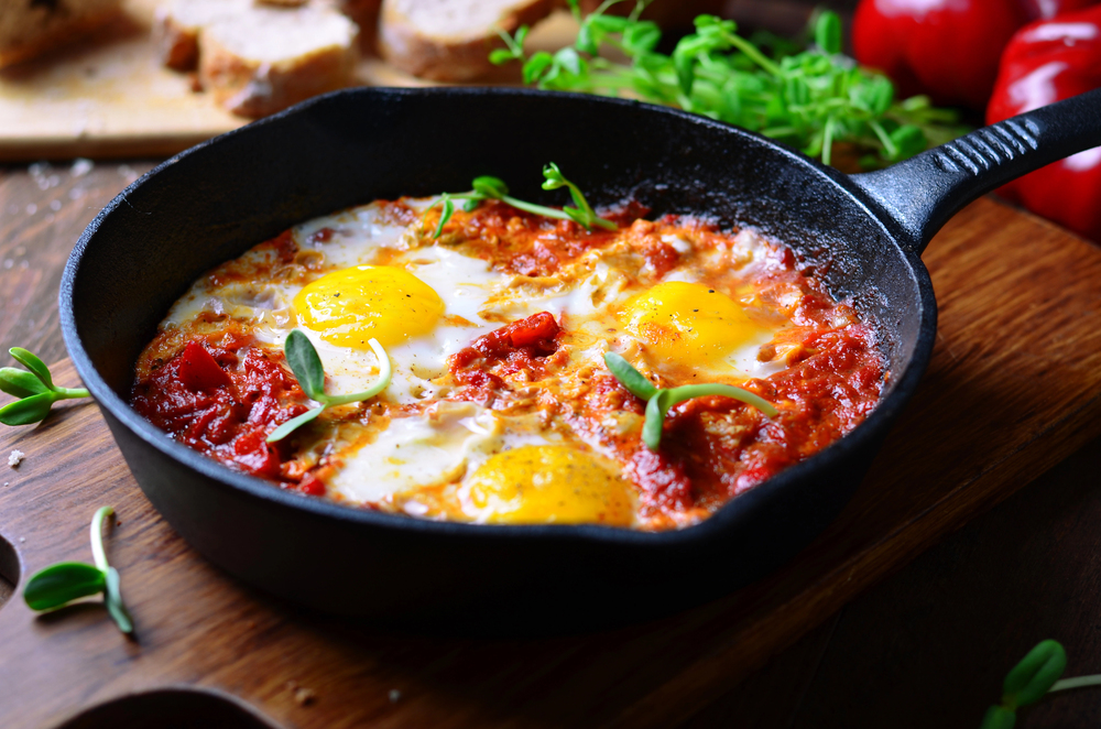 Shakshuka, Fried Eggs with Tomato Sauce — Photo

