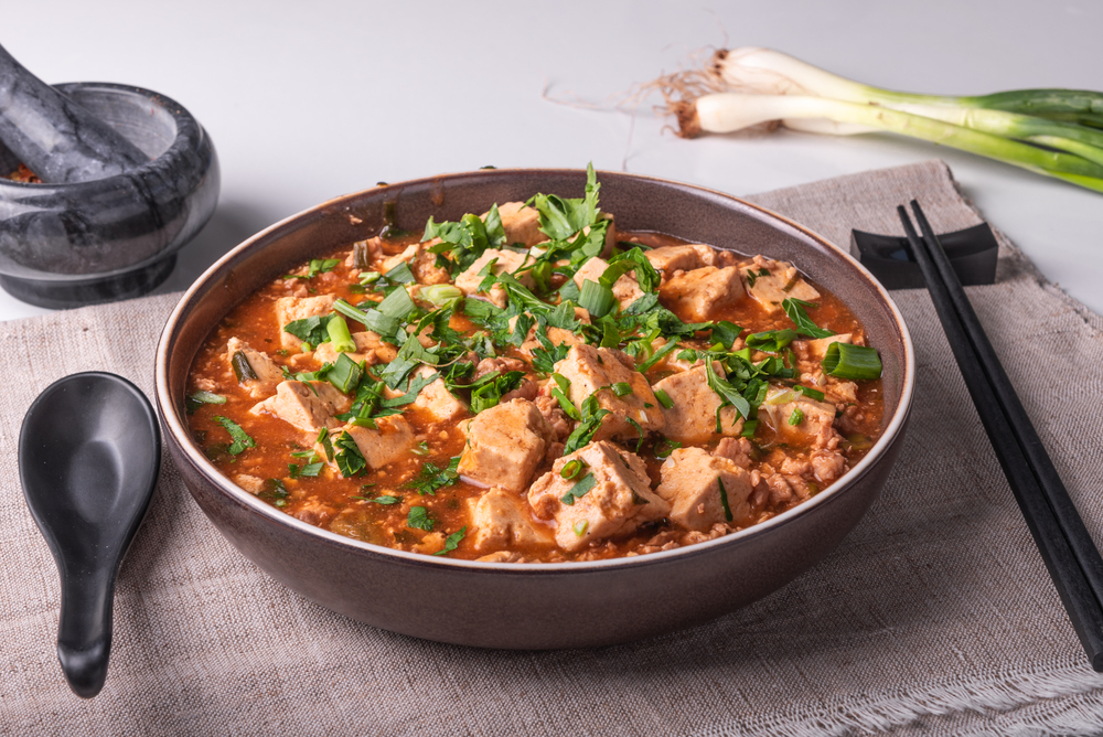 alt="Traditional Chinese Dish Mapo Tofu Minced Meat Tofu Cheese Bowl — Stock Photo, Image"